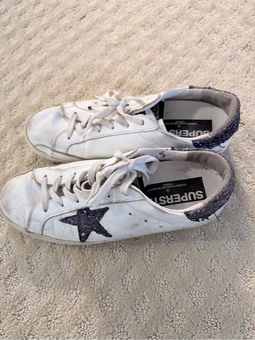 Golden Goose Superstar White Glitter Sneakers Size 39
